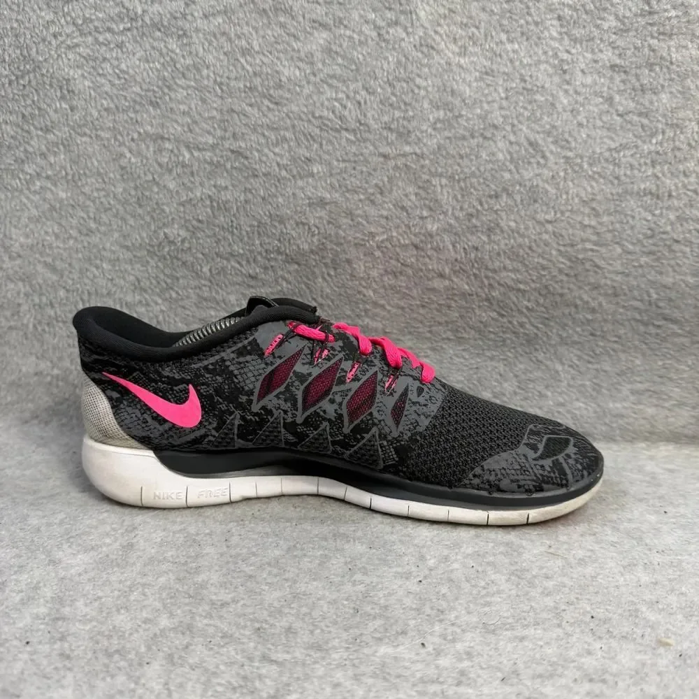 Nike Free 5.0 Women Running Shoes Black Pink Snake Print Athletic Sneaker Size 7
